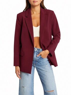 Open Edit Oversized Fit One Button Blazer S Burgundy